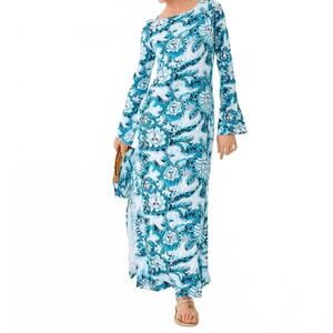 NEW LILLY PULITZER breena upf 50+ maxi dress in bellevue blue lilly gulls